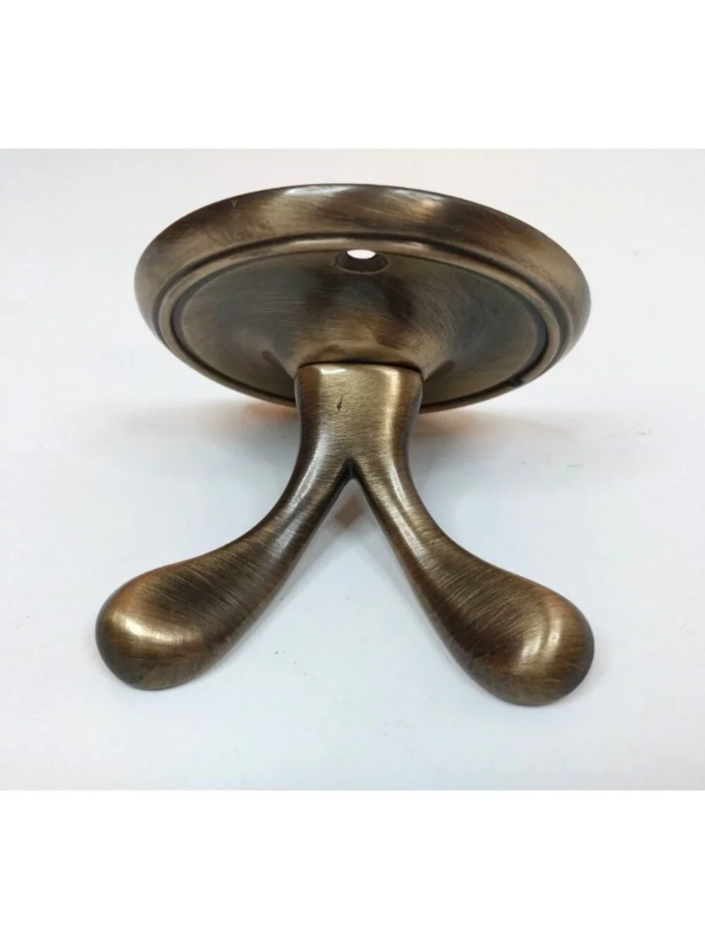 Vintage Satin Brass Wall Towel Hook Dual Prong Design 4 Inches Tall